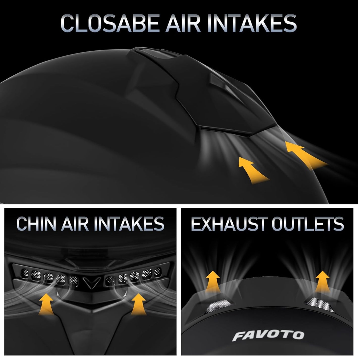 Favoto Full Face Motorhelm met Dynamische Achtervleugel - Zwart