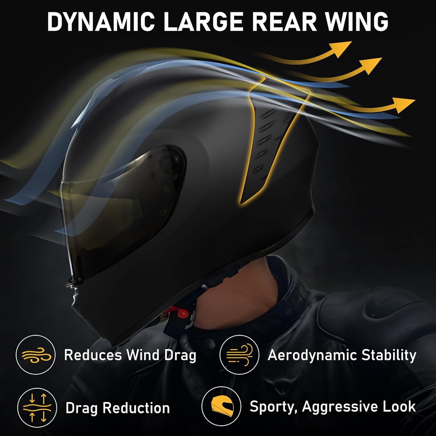 Favoto Full Face Motorhelm met Dynamische Achtervleugel - Zwart
