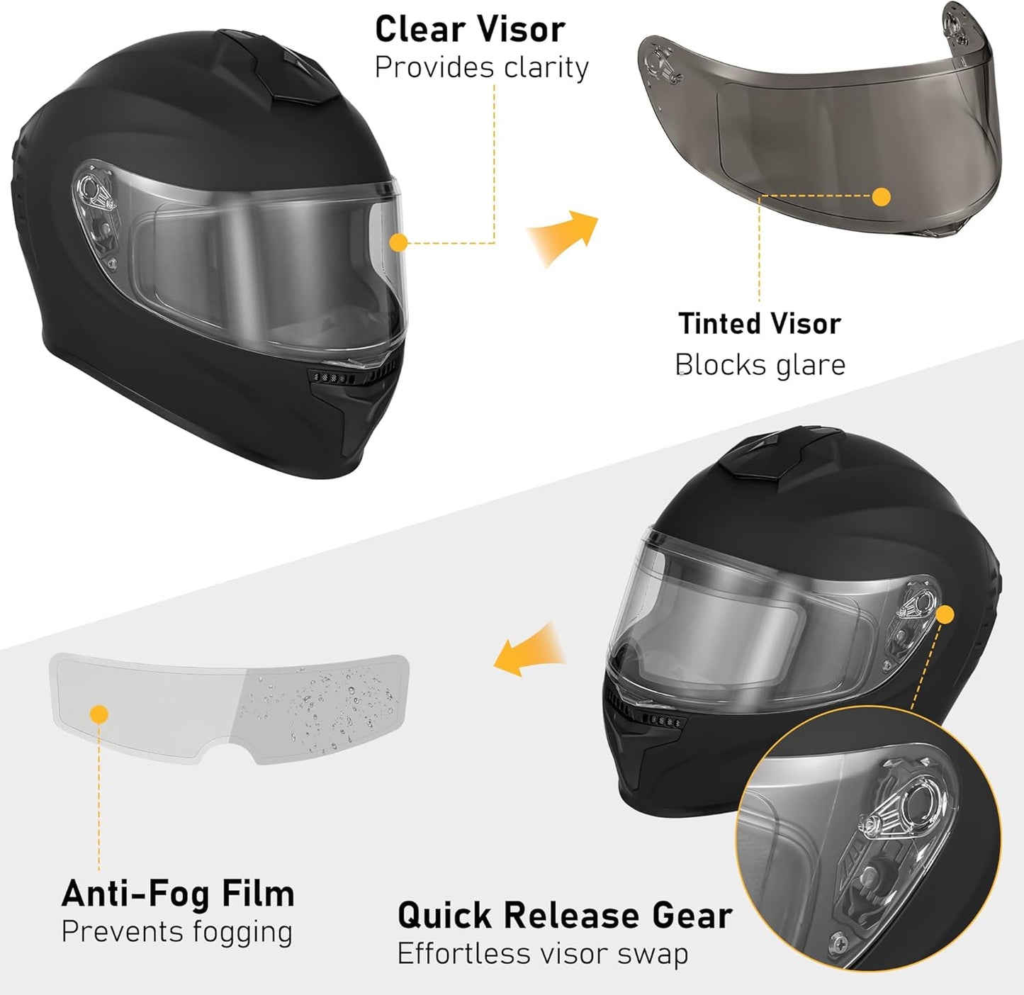 Favoto Full Face Motorhelm met Dynamische Achtervleugel - Zwart
