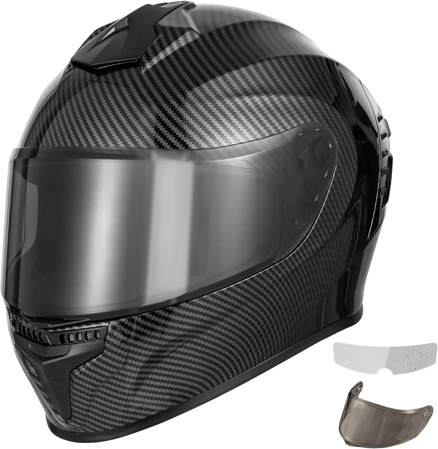 Favoto Full Face Motorhelm met Dynamische Achtervleugel - Koolstofvezel