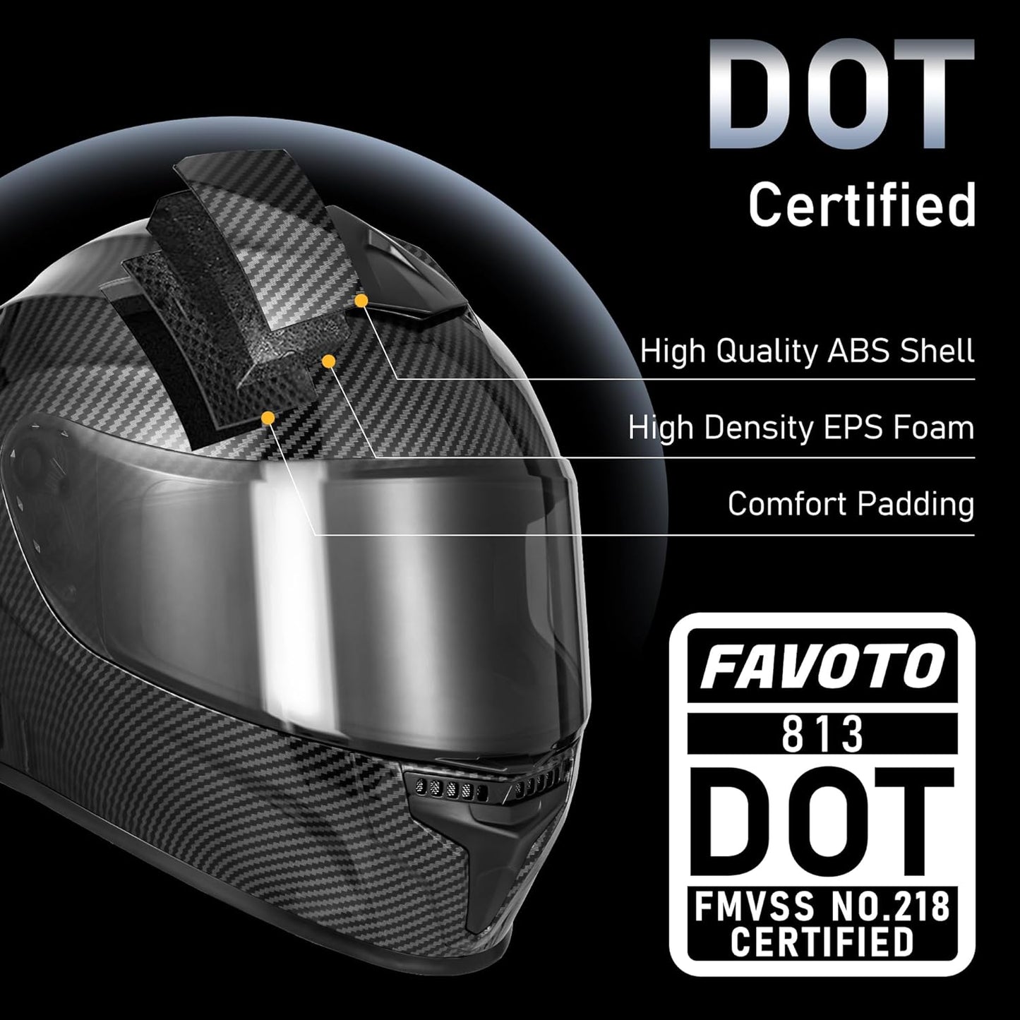 Favoto Full Face Motorhelm met Dynamische Achtervleugel - Koolstofvezel
