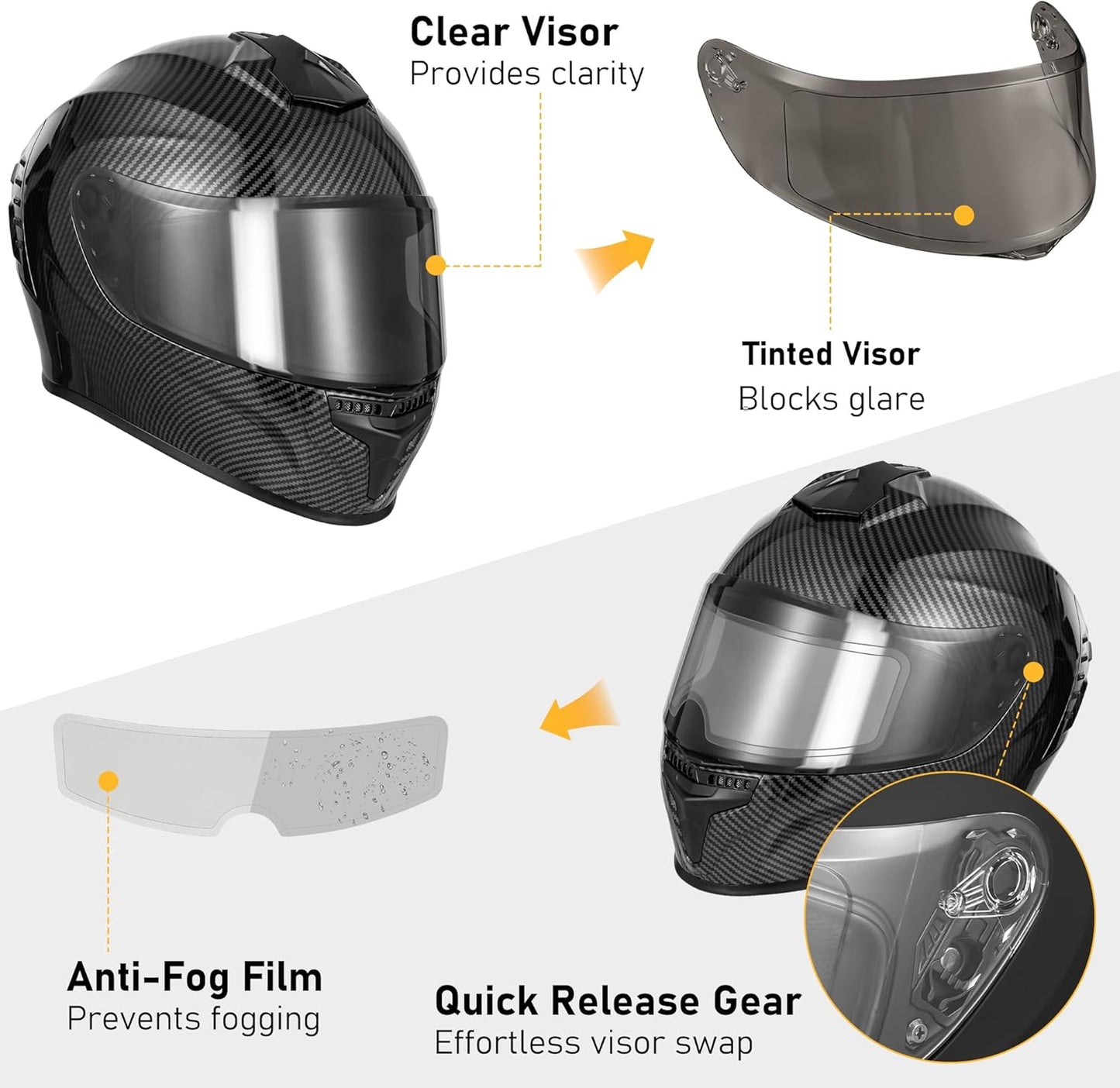 Favoto Full Face Motorhelm met Dynamische Achtervleugel - Koolstofvezel
