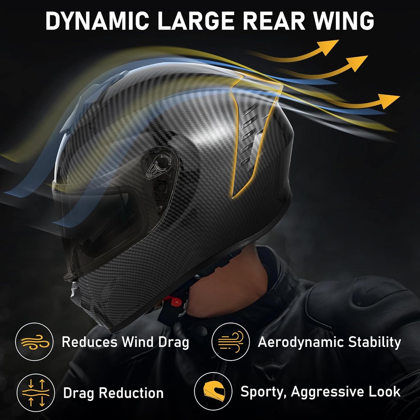 Favoto Full Face Motorhelm met Dynamische Achtervleugel - Koolstofvezel