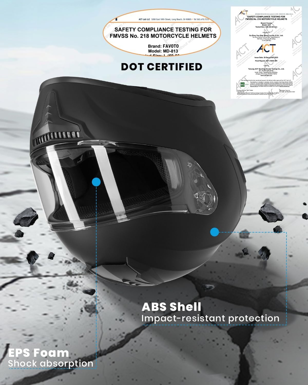 Favoto Full Face Motorhelm - Zwart
