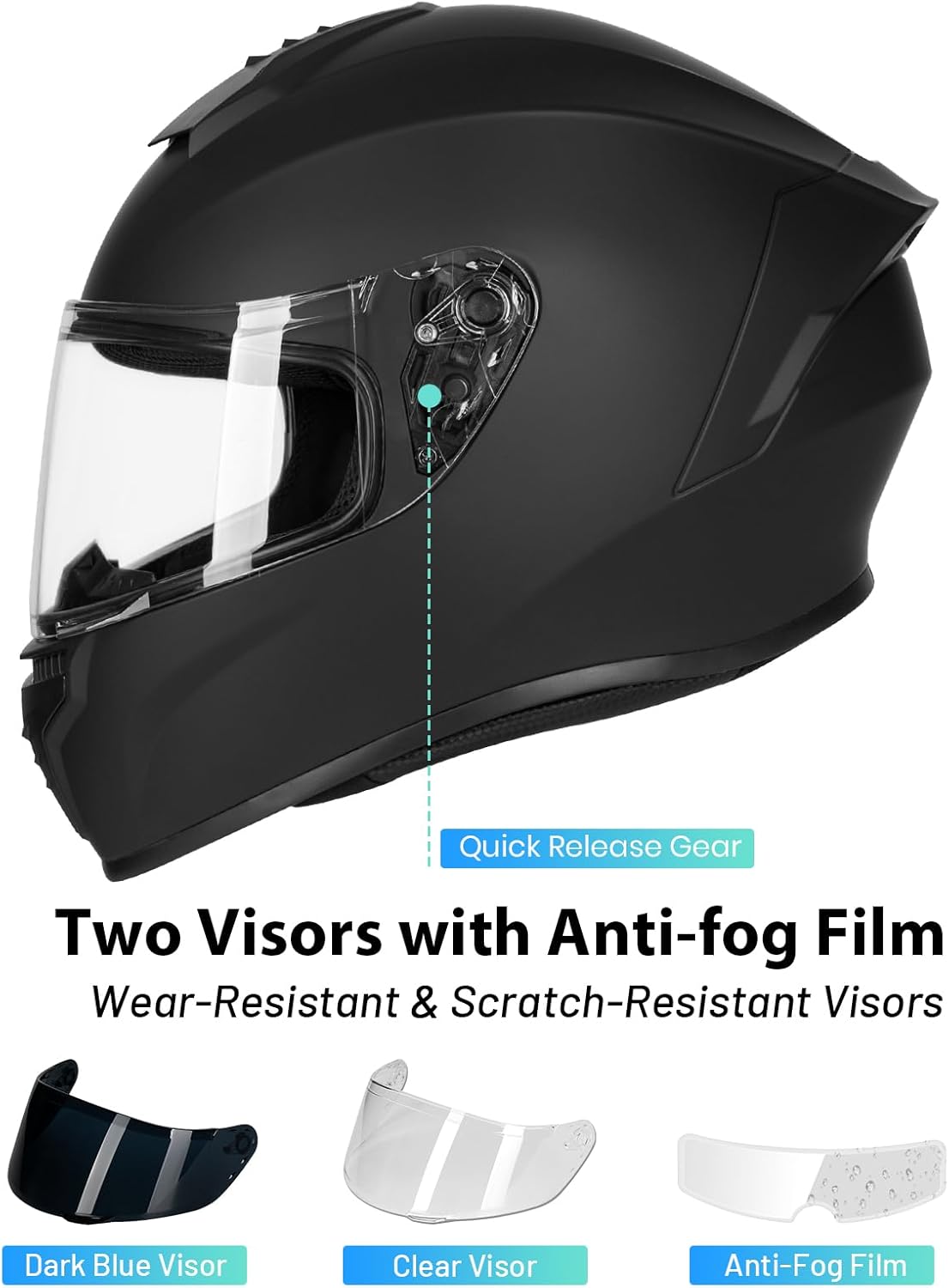Favoto Full Face Motorhelm - Zwart