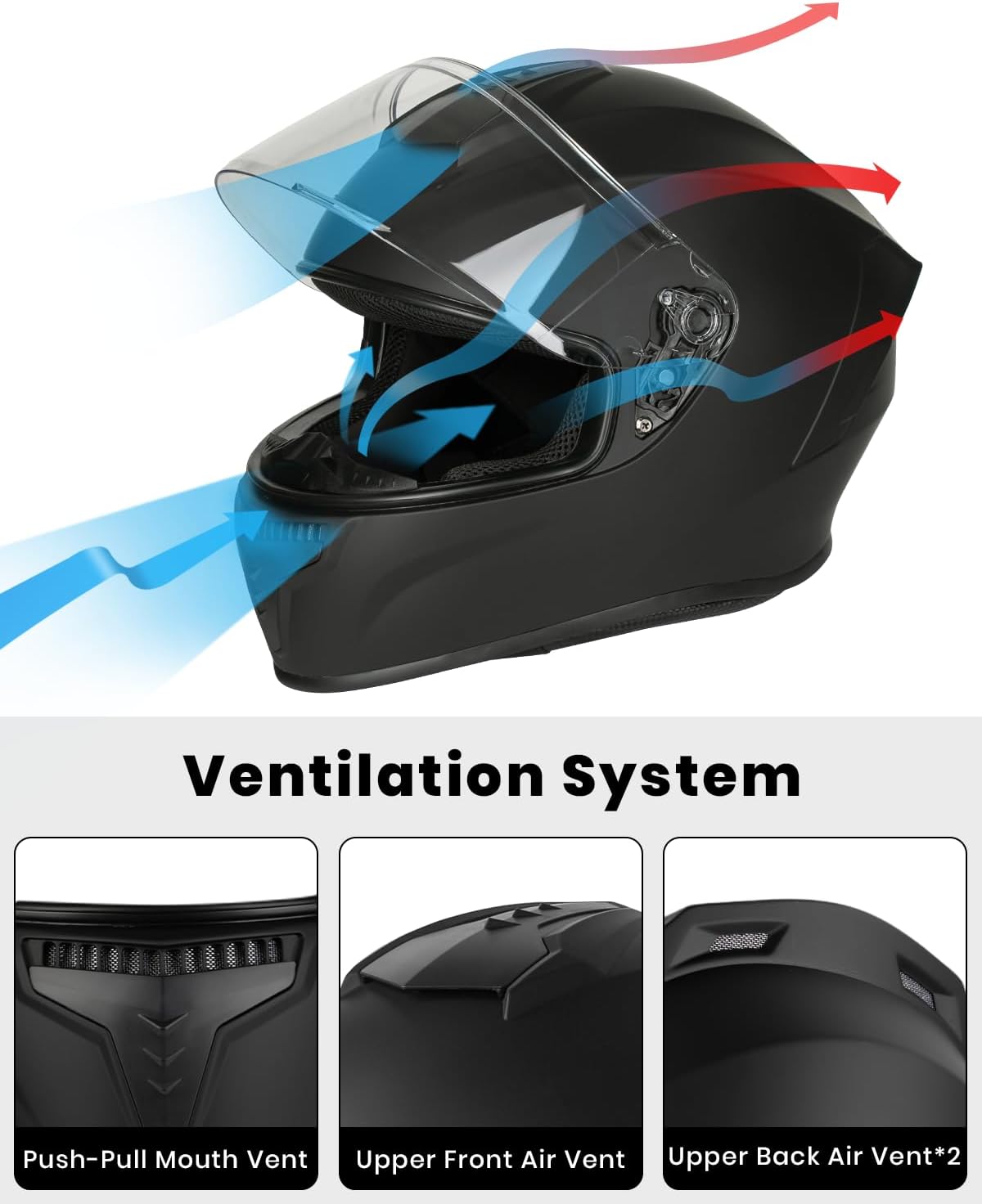 Favoto Full Face Motorhelm - Zwart