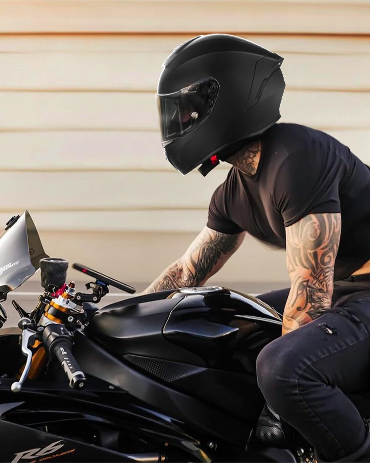 Favoto Full Face Motorhelm - Zwart