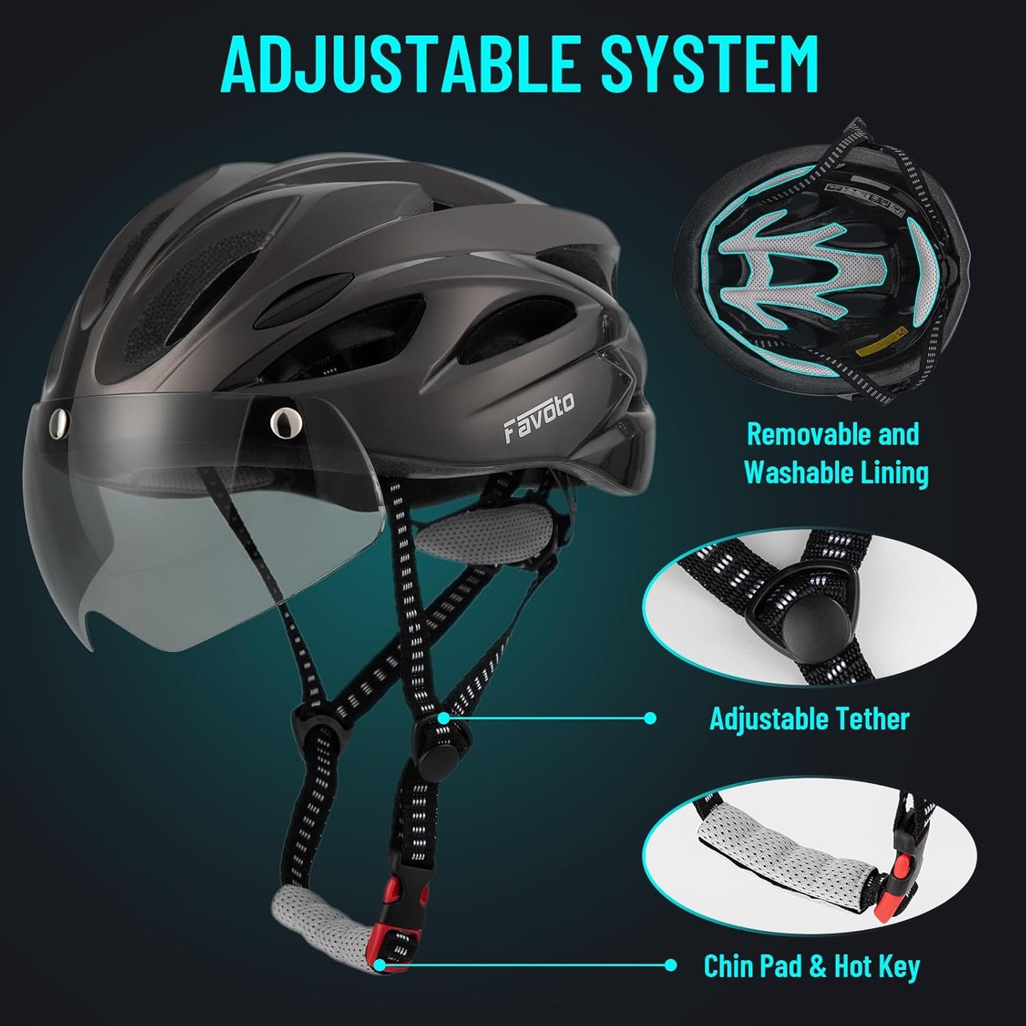 Fietshelm met afneembare magnetische bril - Titanium