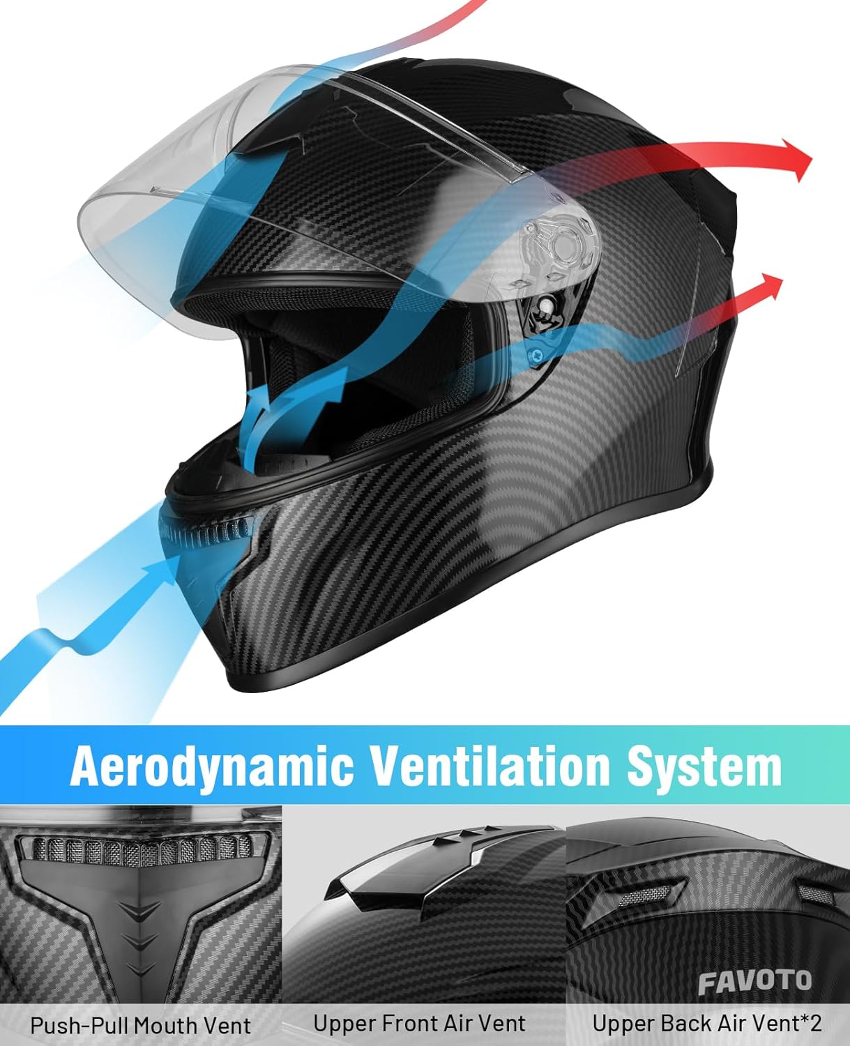 Favoto Full Face Motorhelm - Koolstofvezel