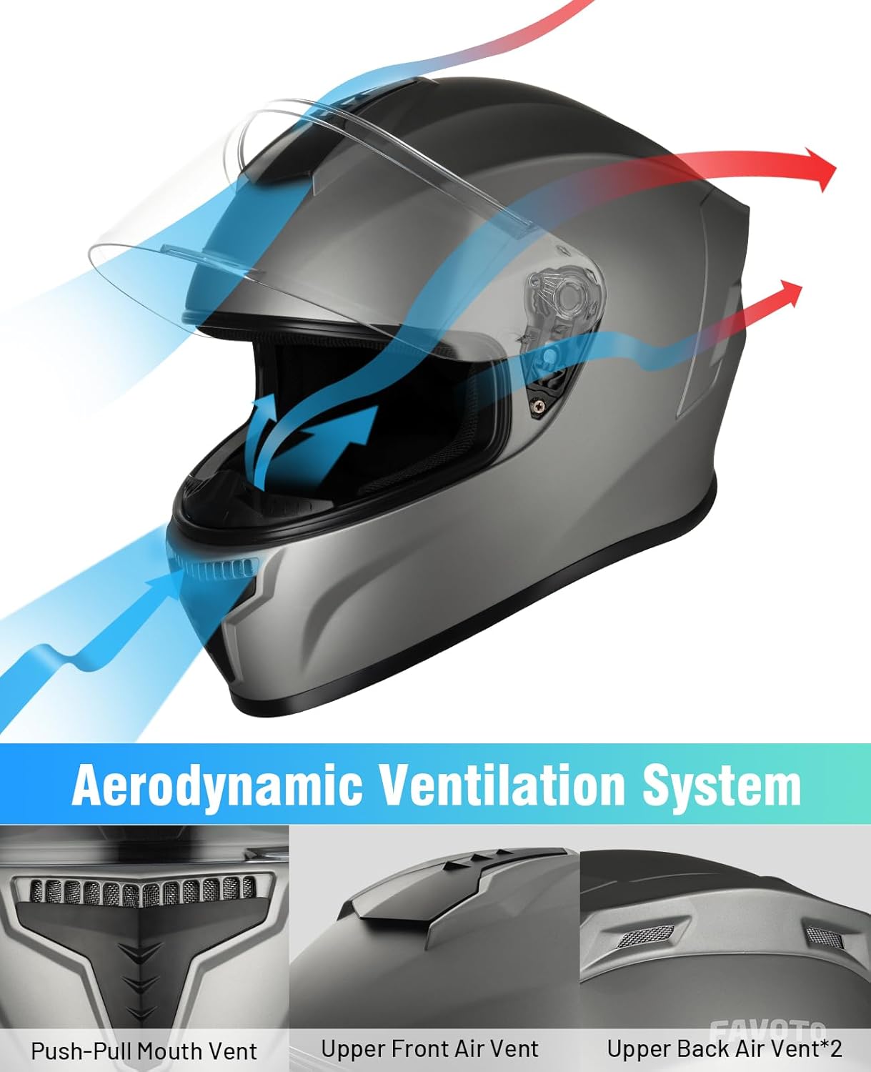 Favoto Full Face Motorhelm - Titanium