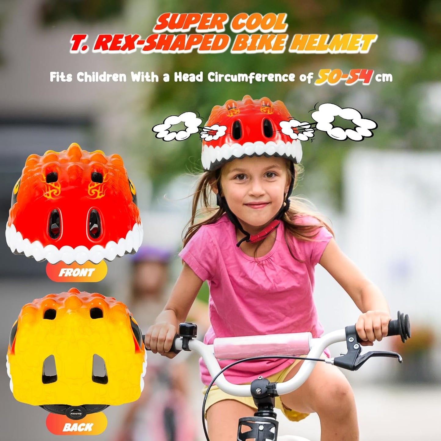 Favoto Kinderfietshelm Dinosaurus - Rood Geel