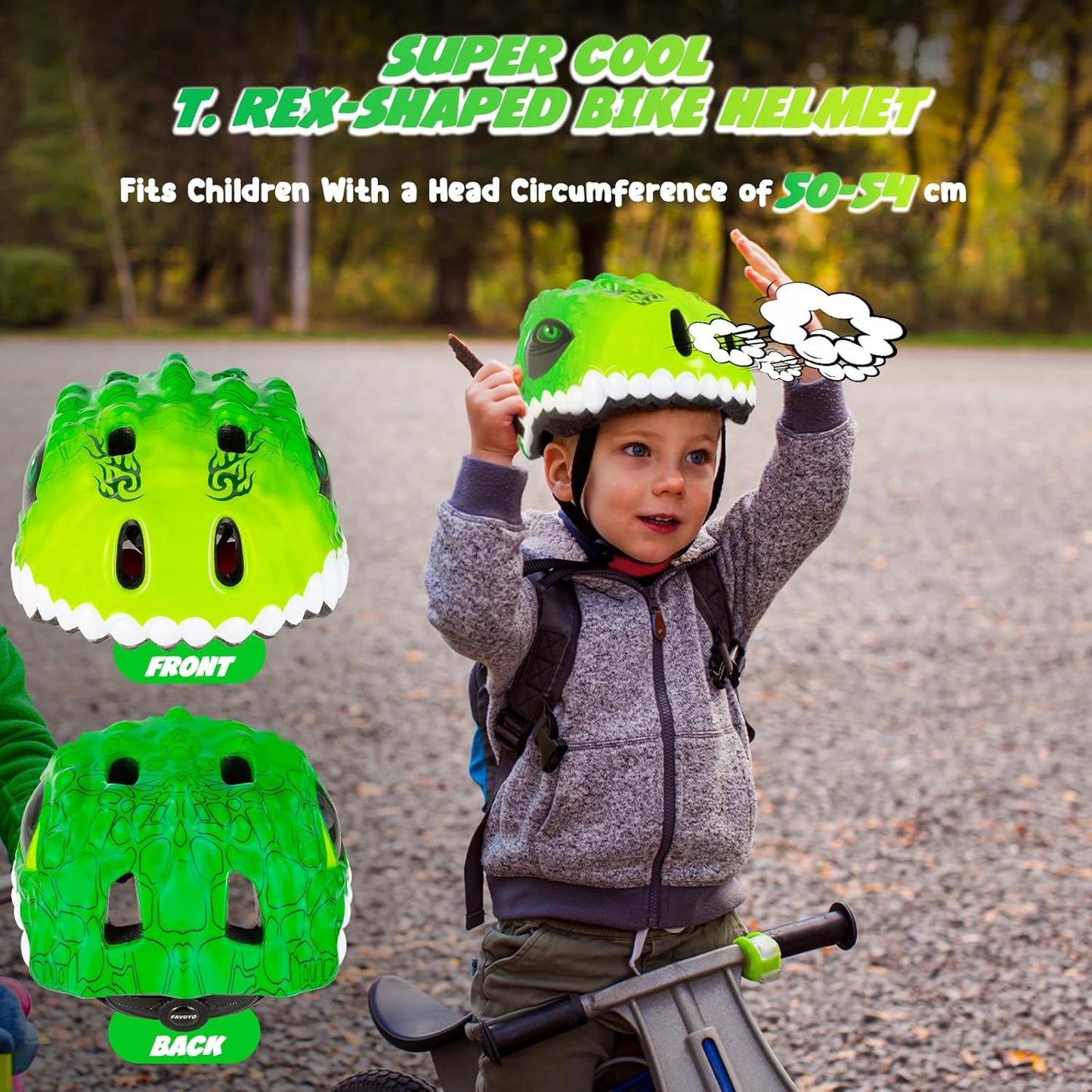 Favoto Kinderfietshelm Dinosaurus - Limegroen