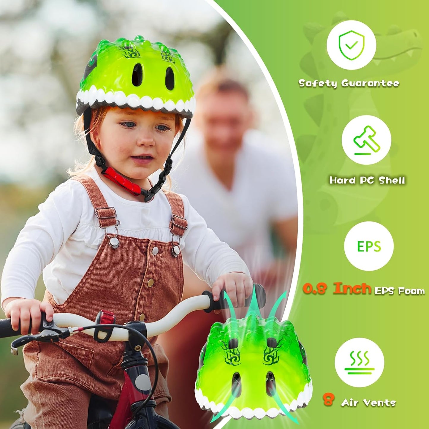 Favoto Kinderfietshelm Dinosaurus - Limegroen