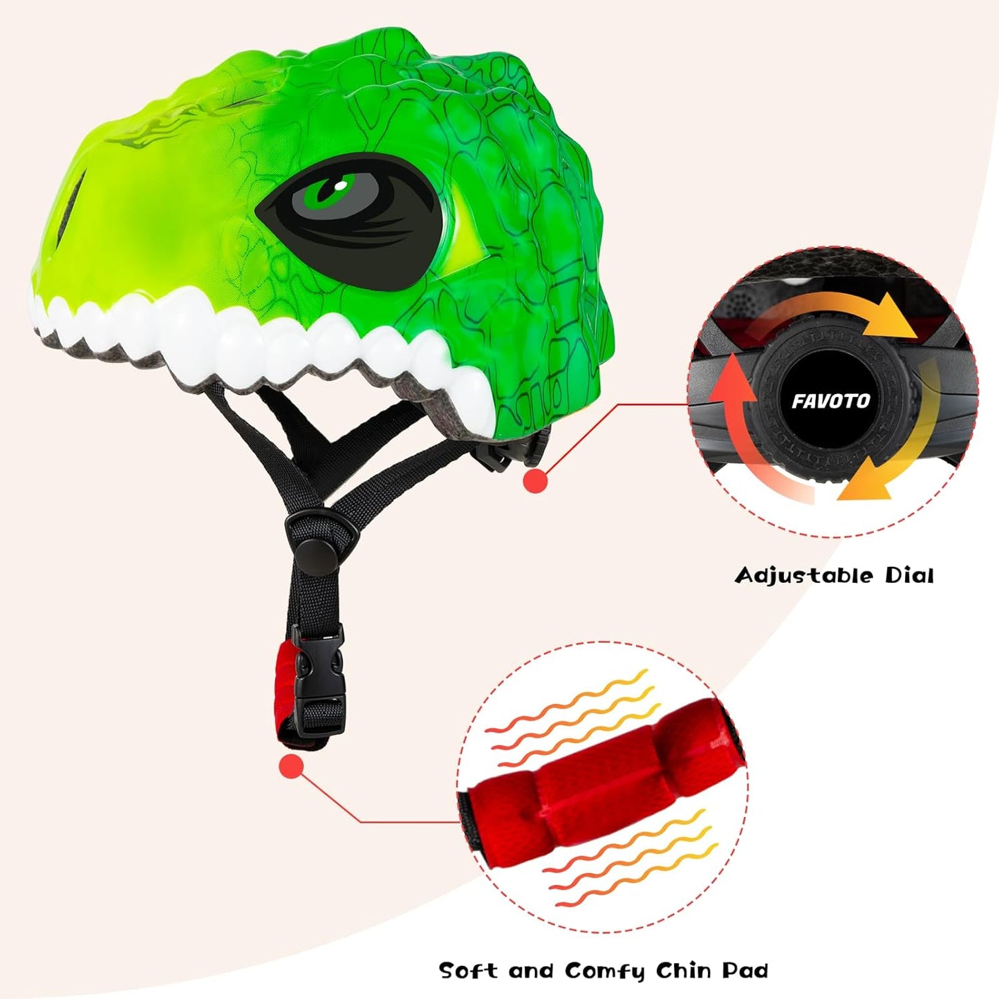 Favoto Kinderfietshelm Dinosaurus - Limegroen