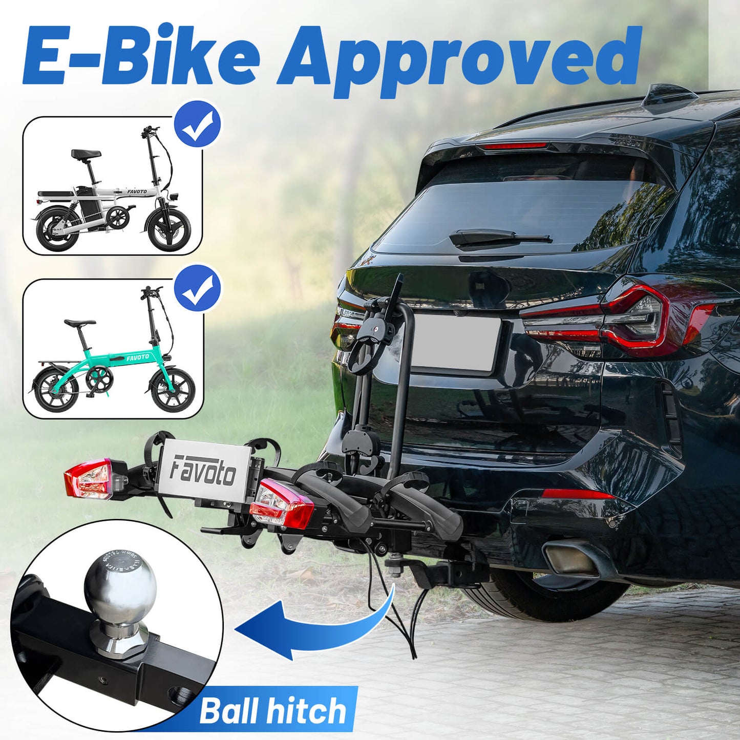 Favoto Hitch Ebike EU Autodrager met Anti-Wobble 2-Inch Ontvanger