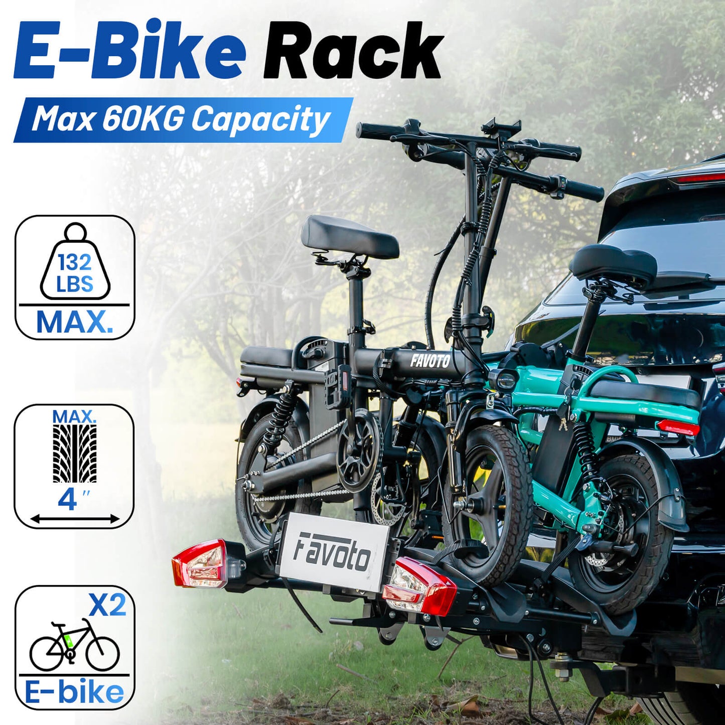 Favoto Hitch Ebike EU Autodrager met Anti-Wobble 2-Inch Ontvanger