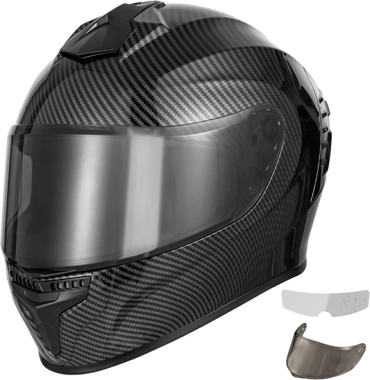 Favoto Full Face Motorhelm met Dynamische Achtervleugel - Koolstofvezel