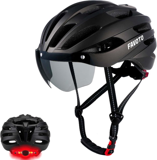 Favoto Fietshelm met Licht en Magnetische Bril - Zwart