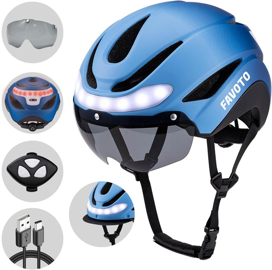 Favoto Fietshelm met Richtingaanwijzers - Blauw