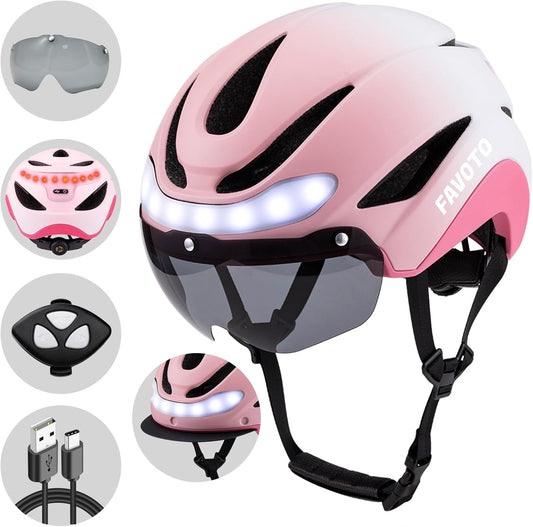 Favoto Fietshelm met Richtingaanwijzers - Roze