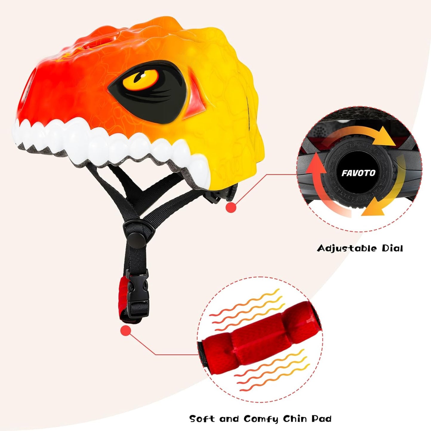 Favoto Kinderfietshelm Dinosaurus - Rood Geel