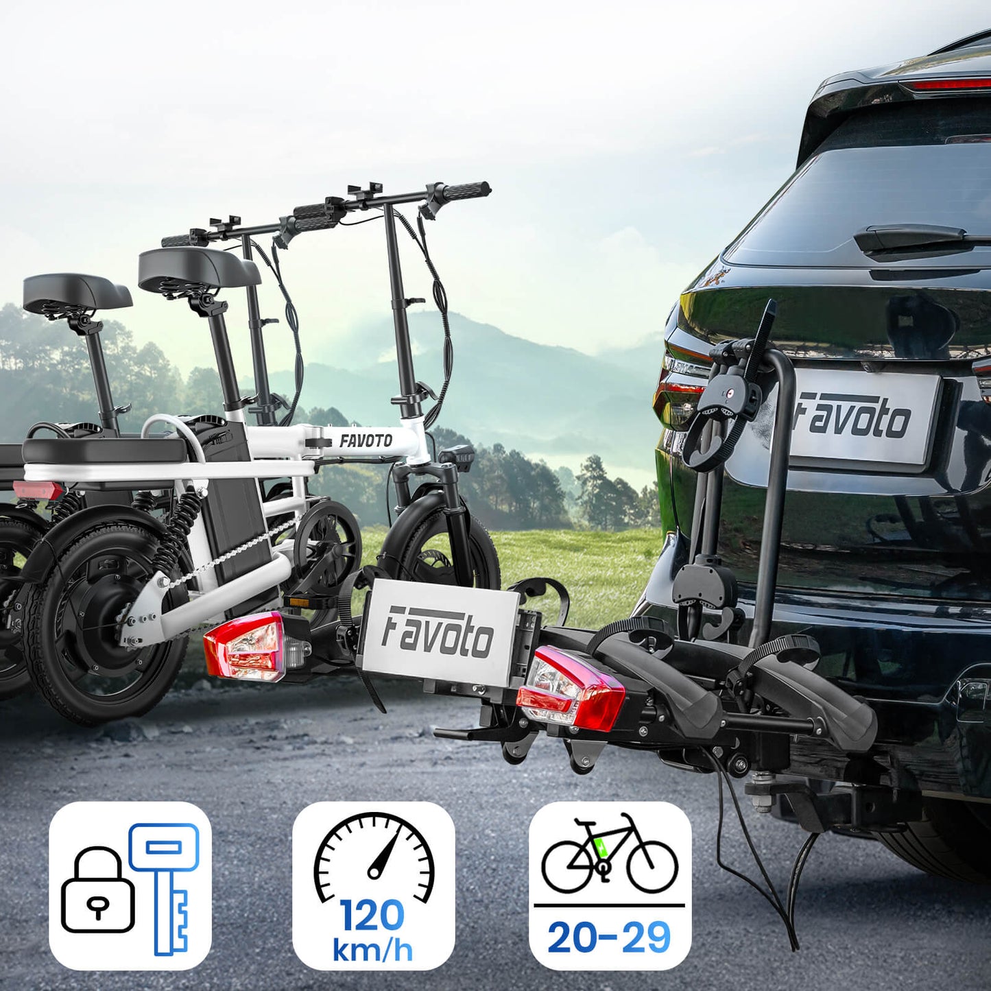 Favoto Hitch Ebike EU Autodrager met Anti-Wobble 2-Inch Ontvanger